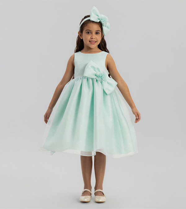 Textured Bow Detail Midi Dress