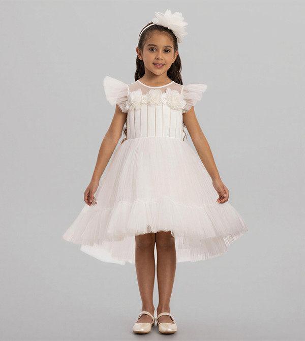 Floral Appliqued Tulle Flared Dress