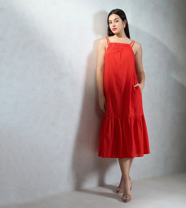 Solid Strappy Midi Dress