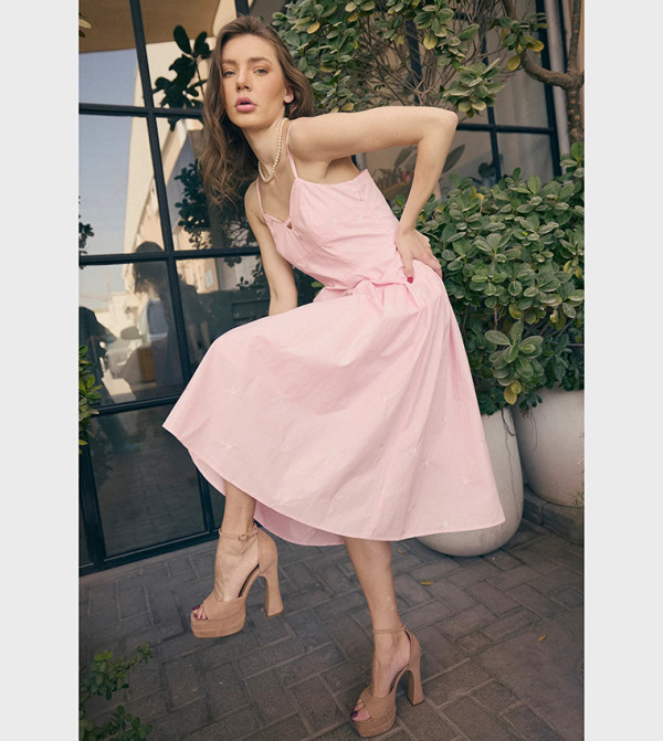 Abril Solid Strappy Midi Dress