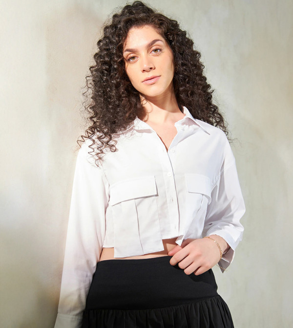 قميص كروب سادة قطن بجيوب كارغو 