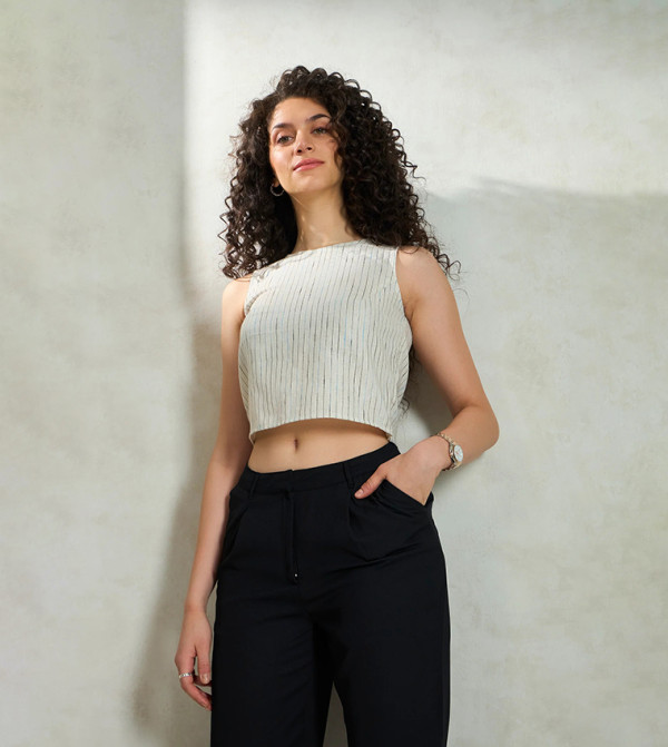 Camicetta Koton Donna Scollo Con Spalline | Vita Alta Elasticizzata, Maniche Corte | Beige, Taglia S - 4