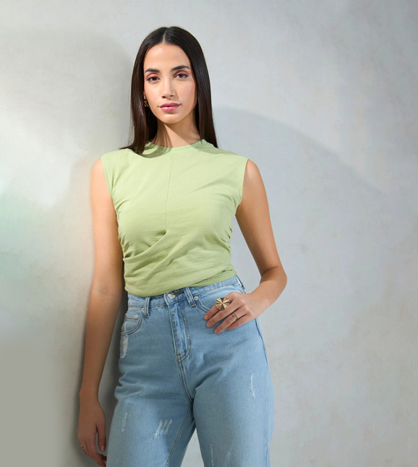 Solid High Neck Sleeveless Top