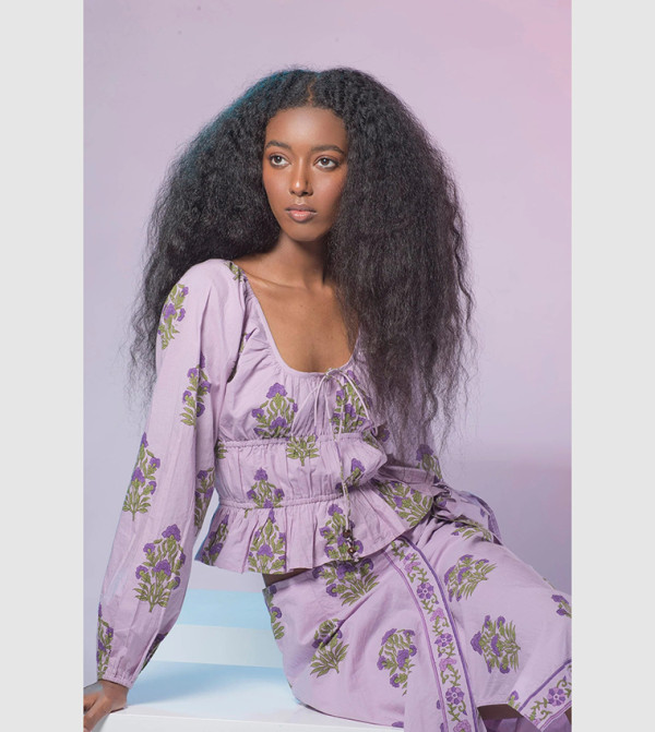 Printed Pure Cotton Cinched Waist Crop Top