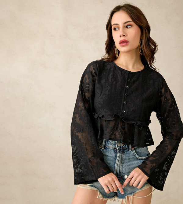 Embroidered Long Sleeves Crop Top