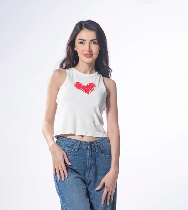 Printed Pure Cotton Crop Tank Top