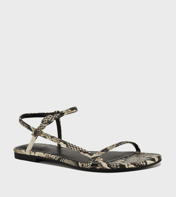 MASOW Snakeskin Ankle Strap Flat Sandals