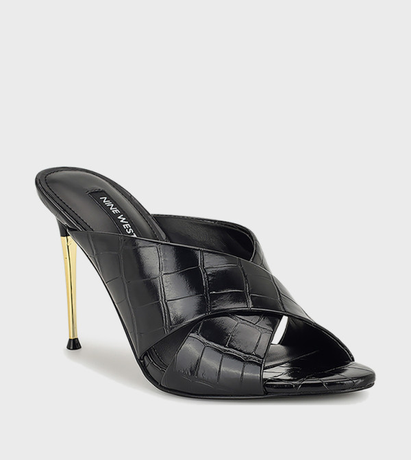 SANCIE Textured Criss-Cross Strap Heeled Sandals