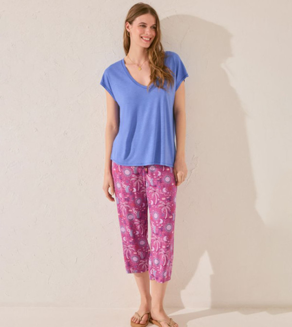 Print Elastic Waist Viscose Lounge Capris