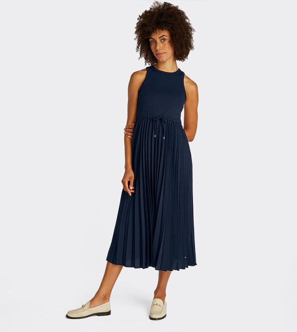 Pleated Sleeveless Midi Dress