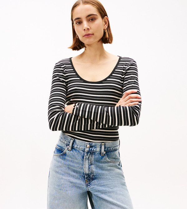 Striped Scoop Neck Long Sleeves T-Shirt