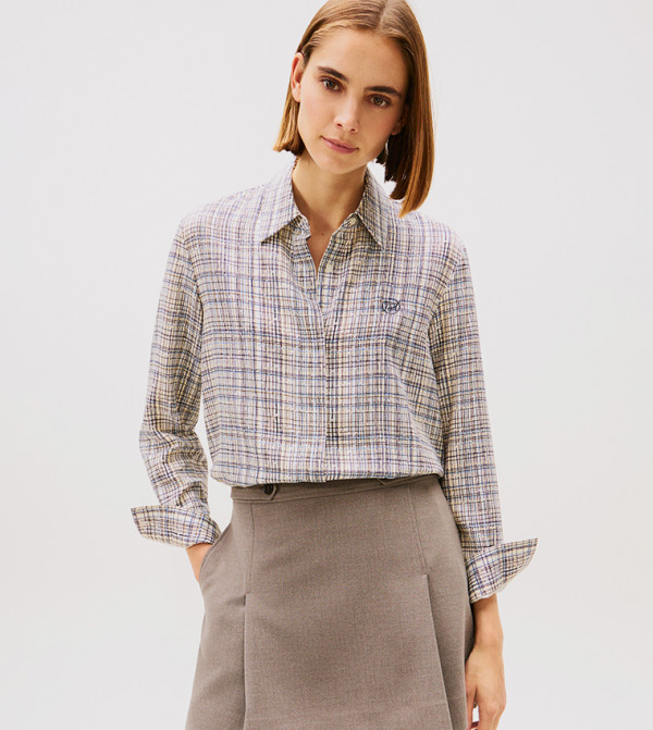 قميص كاروهات كم طويل 