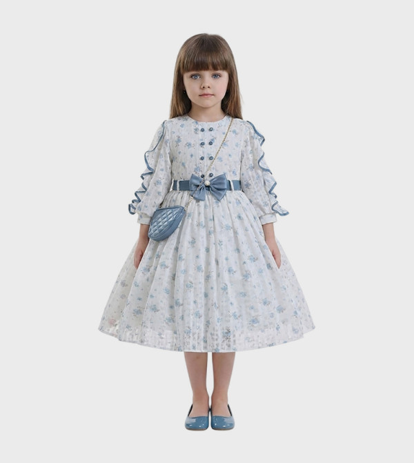 LIJAIN Floral Patterned Flared Dress with Bag