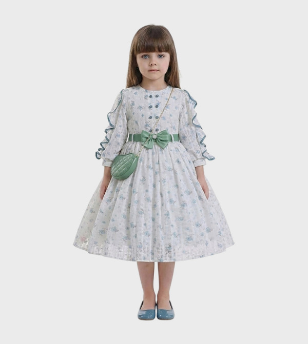 LIJAIN Floral Patterned Flared Dress with Bag