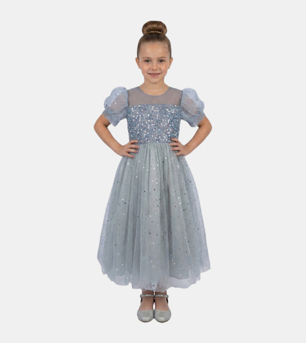 Sequinned Puff Sleeves Party Dress