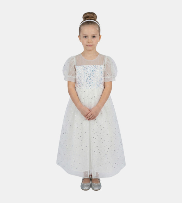 Sequinned Puff Sleeves Party Dress