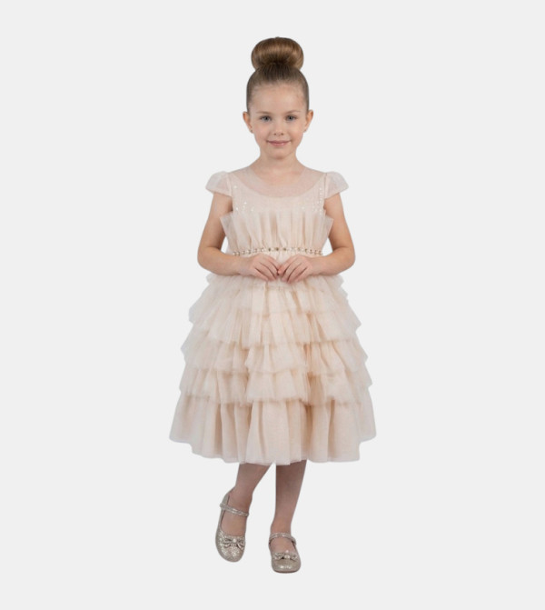 Ruffled Sleeveless Tulle Tiered Party Dress