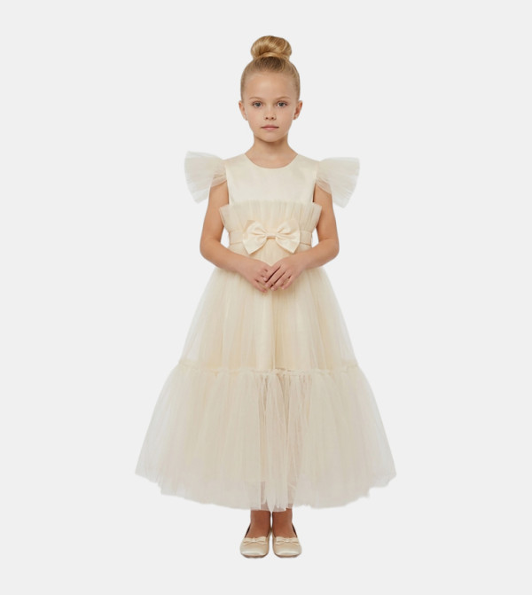 Ruffled Puff Sleeves Princess Gown
