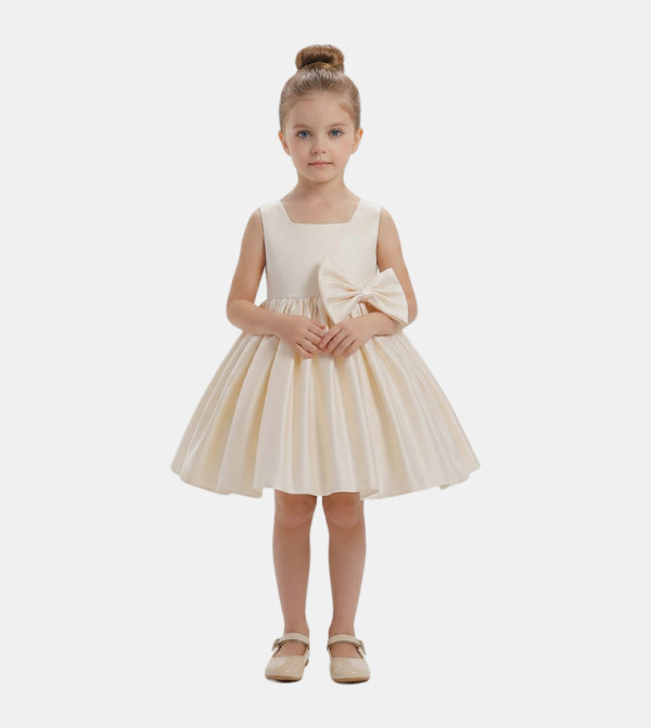 Bow Detail Sleeveless Satin Party Dress