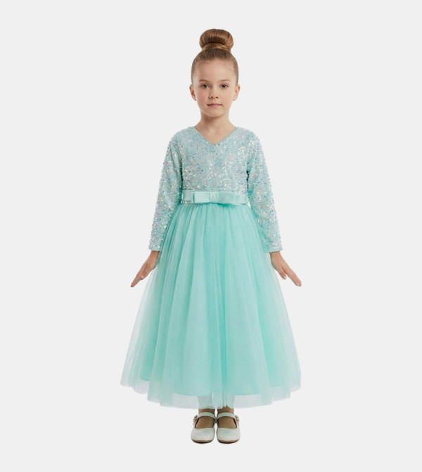 Sequinned Long Sleeves Mesh Tutu Dress