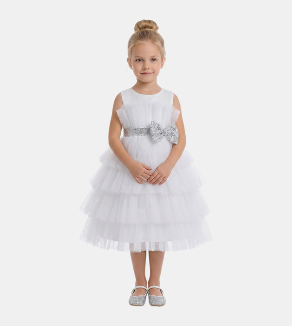 Bow Detail Tulle Tiered Ball Gown
