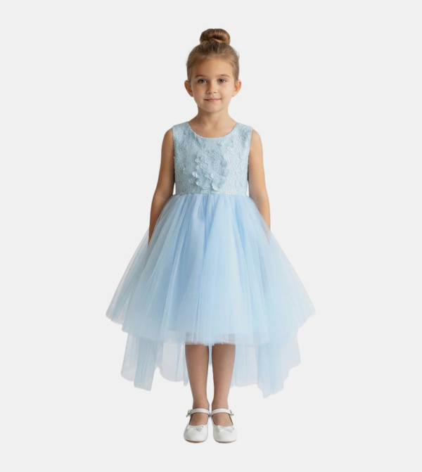 Embroidered Sleeveless Tulle Flower Girl Dress