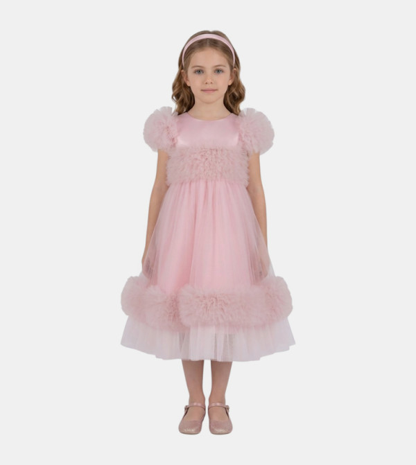 Ruffled Puff Sleeves Fit & Flare Dress