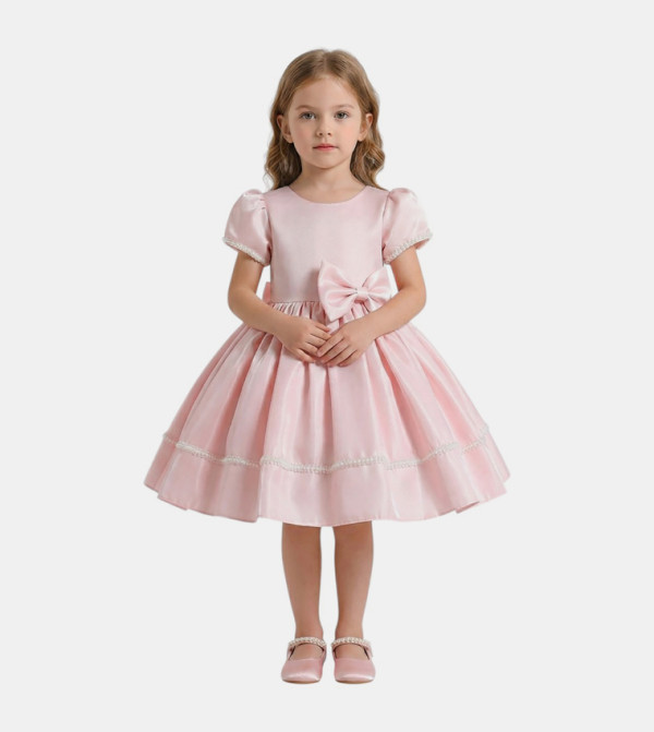 Bow Detail Satin Flower Girl Dress