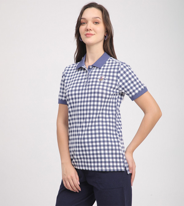 بيفرلي هيلز بولو كلوب  checkered-plaid-w - أزرق قمصان بولو