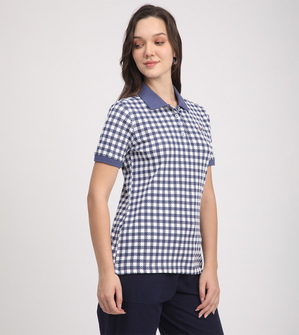 بيفرلي هيلز بولو كلوب  checkered-plaid-w - أزرق قمصان بولو