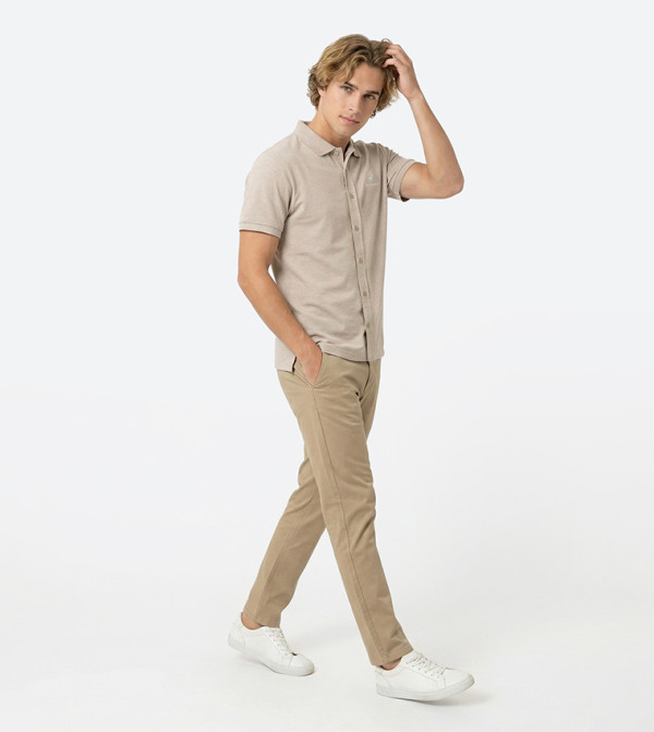 Beverly Hills Polo Club Shirts - Taupe Short Sleeves
