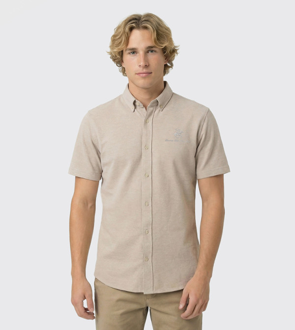 Beverly Hills Polo Club Shirts - Taupe Short Sleeves