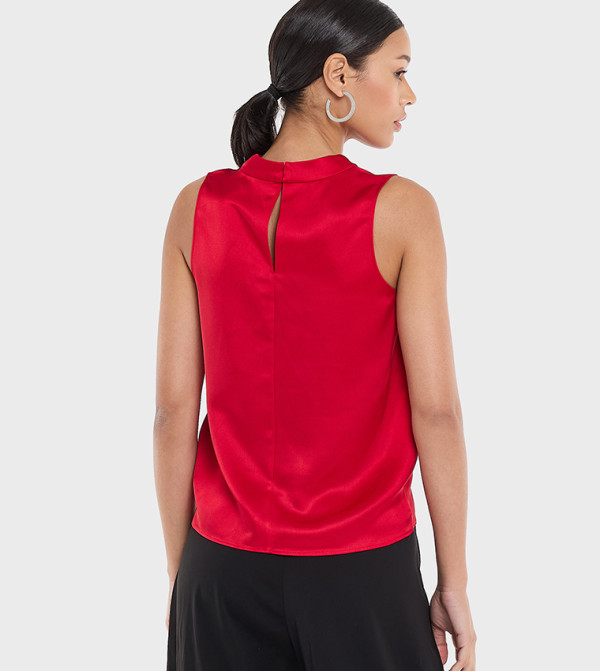 BCBG  satin-going-out - Red Sleeveless Tops