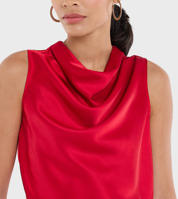 BCBG  satin-going-out - Red Sleeveless Tops