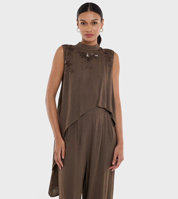 BCBG  Sleeveless Tops - Brown Sleeveless Tops