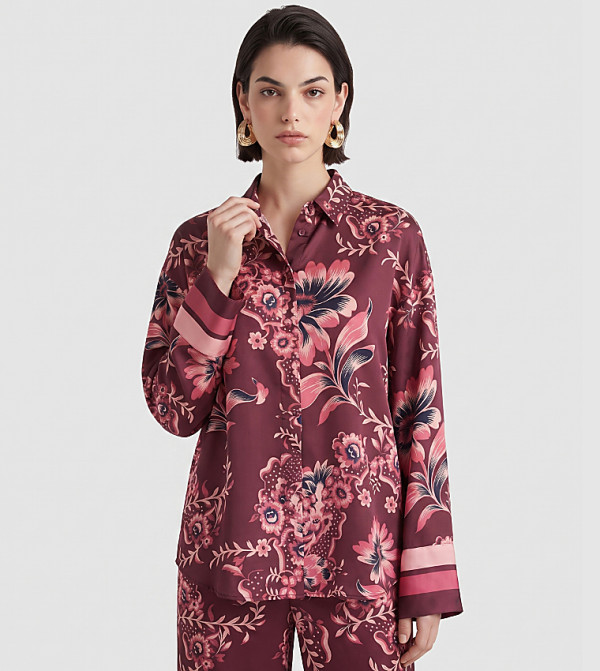 BCBG  the-high-neck-shift - Burgundy Shirts