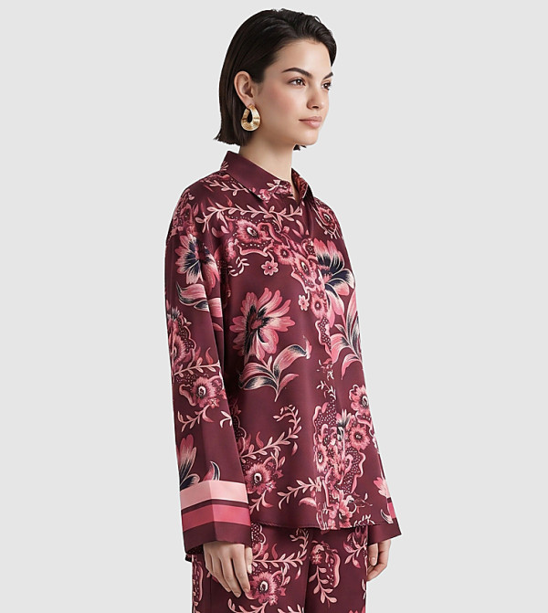 BCBG  the-high-neck-shift - Burgundy Shirts