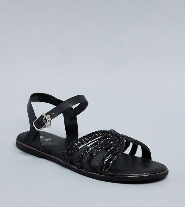 R&B  Flat Sandals - Black Flat Sandals