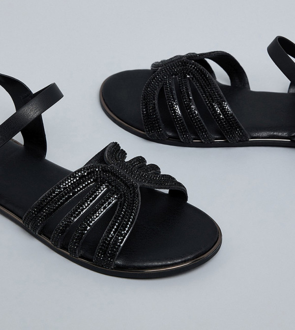 R&B  Flat Sandals - Black Flat Sandals
