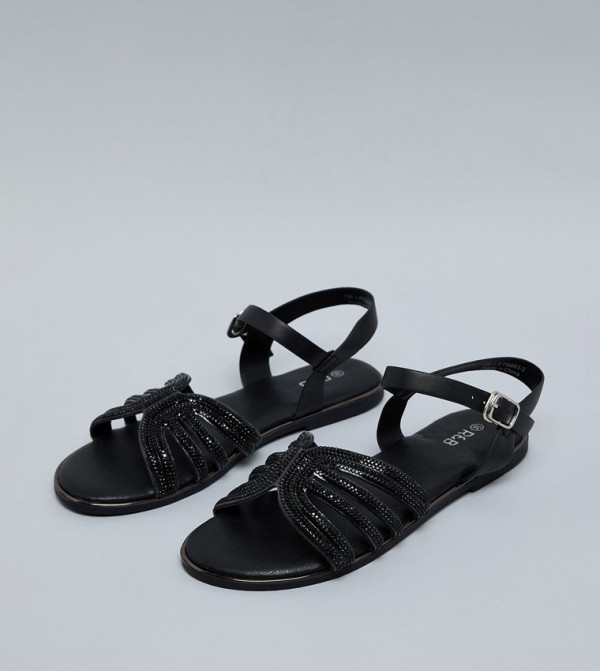 R&B  Flat Sandals - Black Flat Sandals