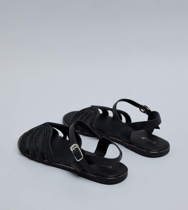 R&B  Flat Sandals - Black Flat Sandals