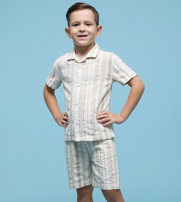 R&B  shorts-sets-and-co-ords - Beige Shirts & Bottoms