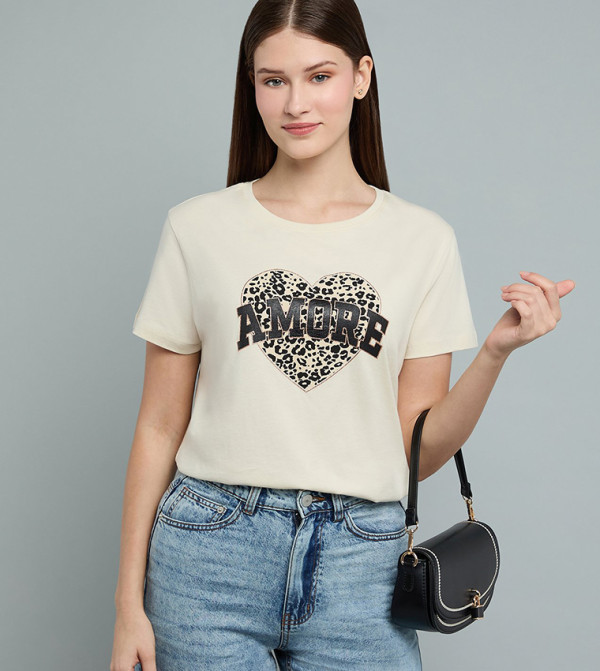 أر آند بي  تيشيرتات كاجوال - أوف وايت Short Sleeve T-Shirts