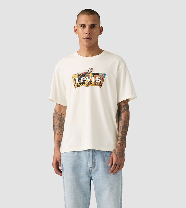 ليفايز  ملابس - كريمي  Round Neck T-Shirts