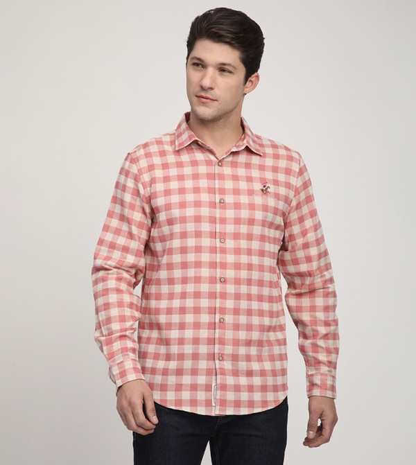 Beverly Hills Polo Club checkered-plaid-m - Pink Casual Shirts