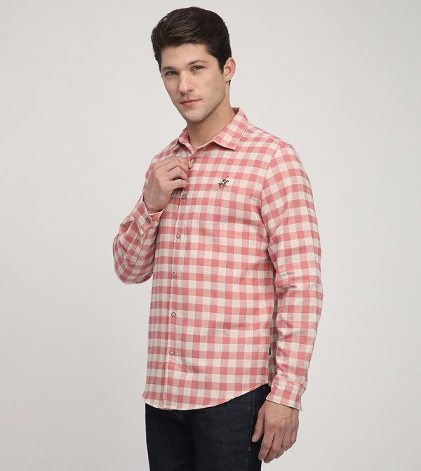 Beverly Hills Polo Club checkered-plaid-m - Pink Casual Shirts