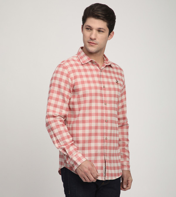Beverly Hills Polo Club checkered-plaid-m - Pink Casual Shirts