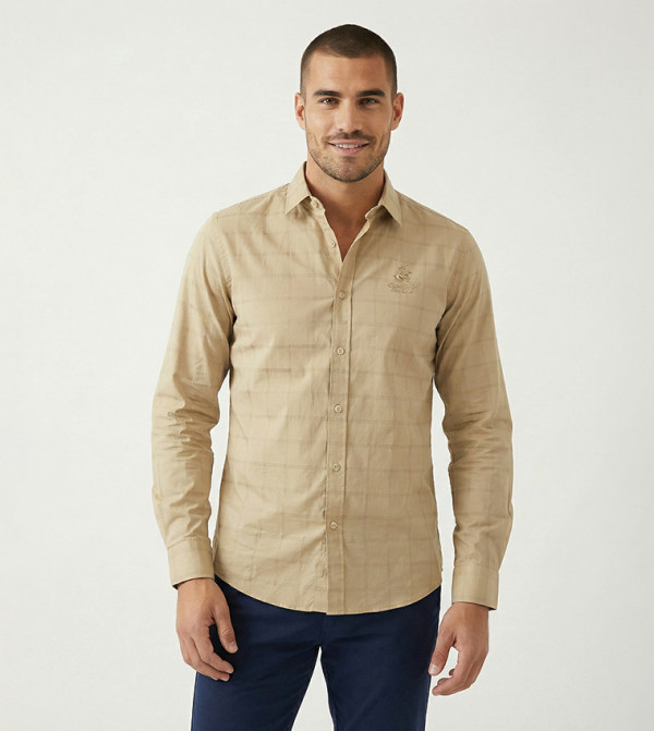 Beverly Hills Polo Club  Casual Shirts - Khaki Long Sleeves