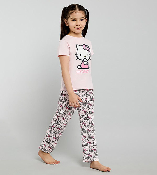 R&B  hello kitty - Light Pink Top & Pyjama Sets