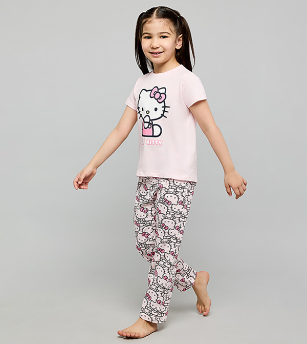 R&B  hello kitty - Light Pink Top & Pyjama Sets